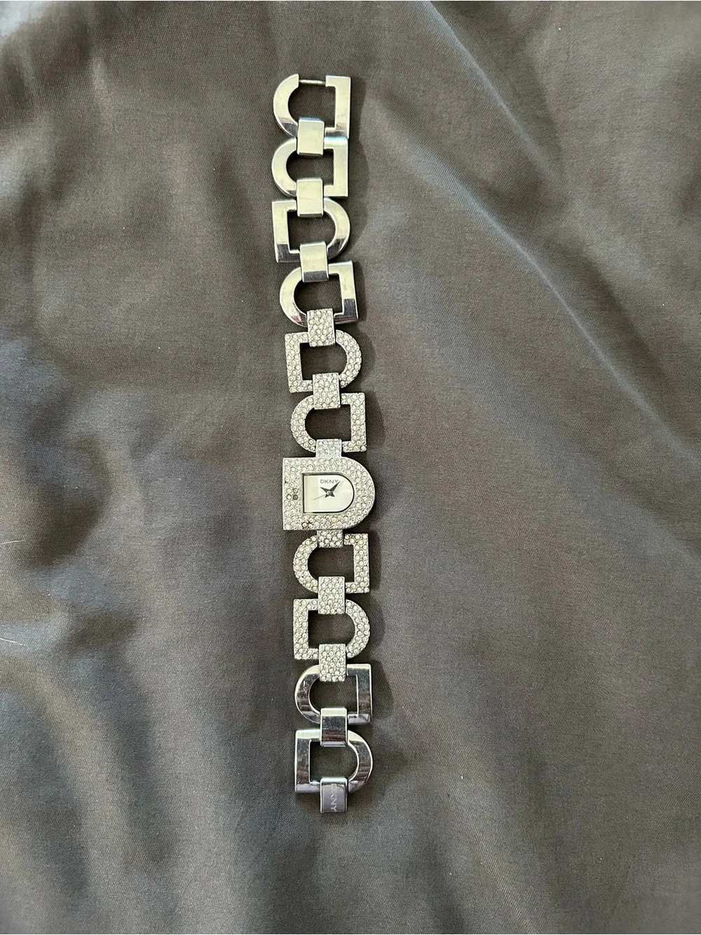 DKNY Silver-Tone Pave Link Bracelet Watch